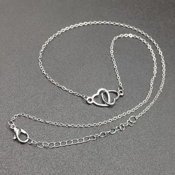 Stainless Steel Necklace Linked Hearts Intertwined Love Vintage BOHO Fashion NEW
